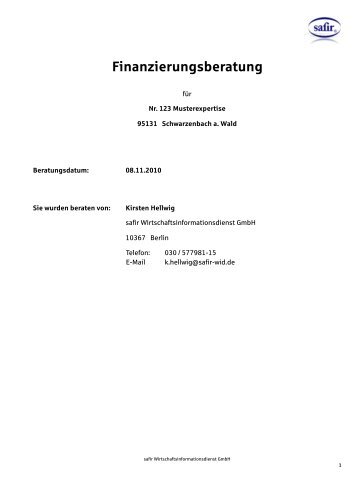 Finanzierungsberatung - safir Wirtschaftsinformationsdienst GmbH