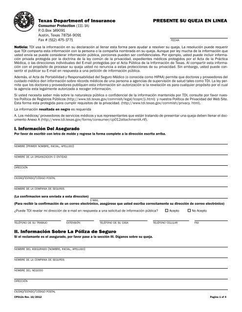 Formato PDF - Texas Department of Insurance - Texas.gov