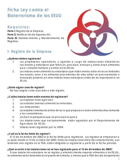 Ficha Ley contra el Bioterrorismo de los EEUU Requisitos - CEI-RD