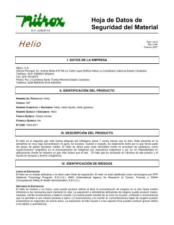 Hoja de Datos de Seguridad del Material - Gases Nitrox