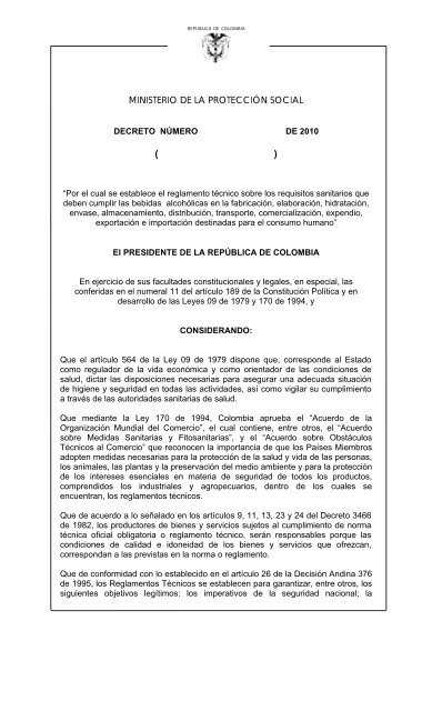 Proyecto Decreto Bebidas Alcoholicas Ministerio De Salud Y