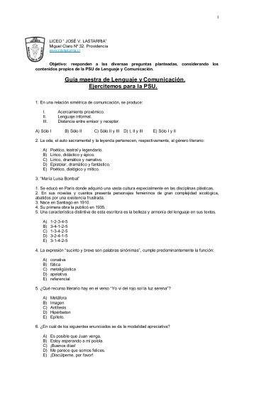 4º medio guía maestra psu. - Liceo José Victorino Lastarria