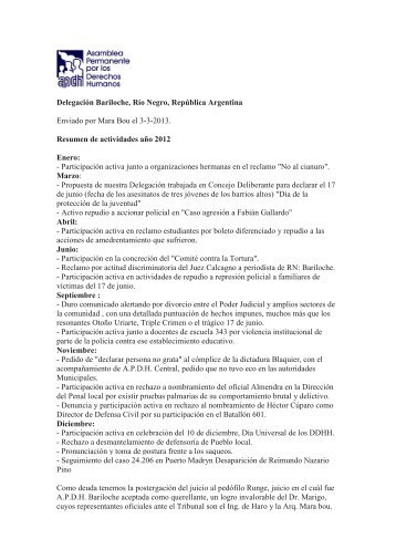 Delegación Bariloche, Río Negro, República Argentina Enviado por ...