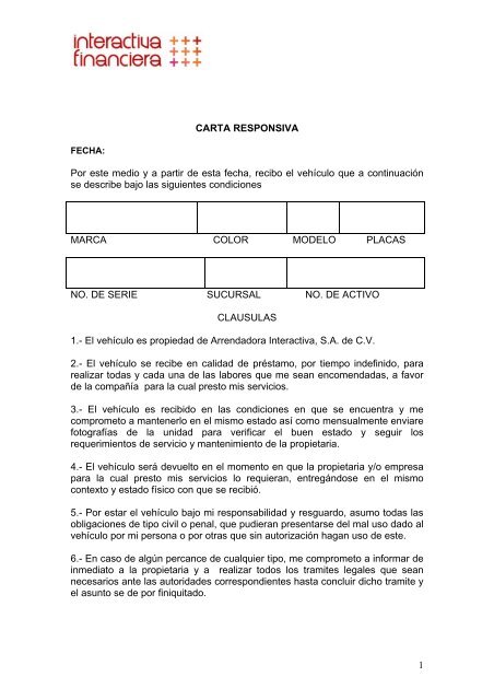 CARTA RESPONSIVA Por este medio ya partir de esta fecha, recibo ...