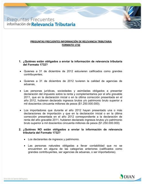 preguntas frecuentes información de relevancia tributaria - Dian