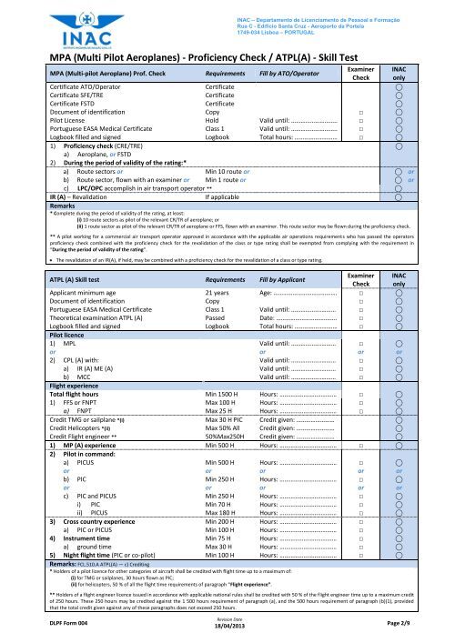 MPA (Multi Pilot Aeroplanes) - Proficiency Check / ATPL(A) - Skill Test