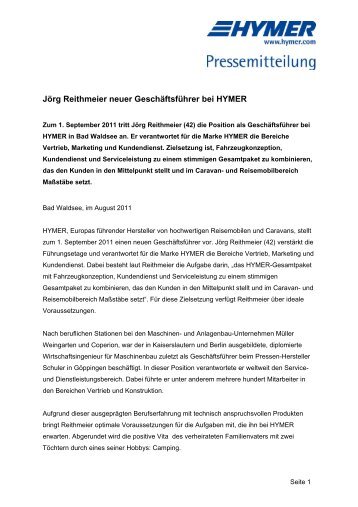 Jörg Reithmeier neuer Geschäftsführer bei HYMER