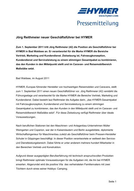 Jörg Reithmeier neuer Geschäftsführer bei HYMER