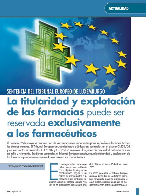 Nuevo Convenio Económico - Granada Farmacéutica