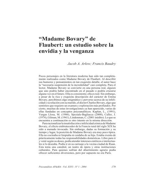 “Madame Bovary” de Flaubert: un estudio sobre la envidia y la ...