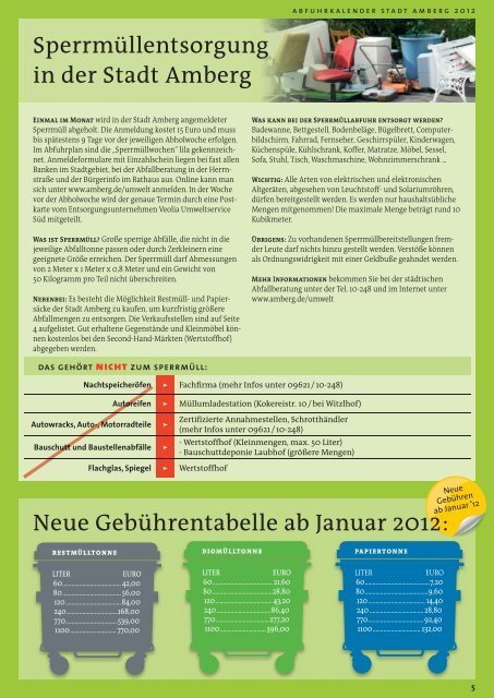 Abfuhrkalender der Stadt Amberg 2012