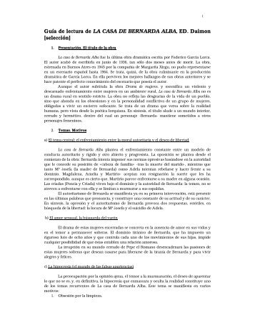 Guía de lectura de LA CASA DE BERNARDA ALBA, ED. Daimon ...