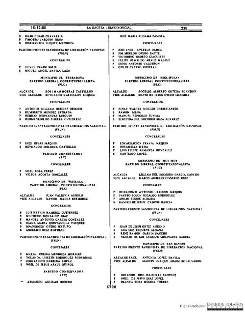 Diario Oficial de Nicaragua - No. 239 del 18 de diciembre 2000