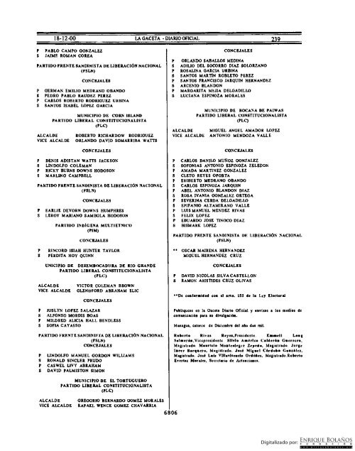 Diario Oficial de Nicaragua - No. 239 del 18 de diciembre 2000