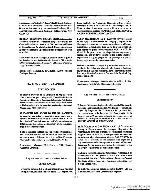 Diario Oficial de Nicaragua - No. 239 del 18 de diciembre 2000