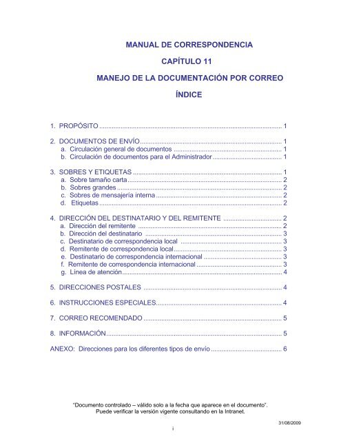 manual de correspondencia capítulo 11 manejo ... - Canal de Panamá