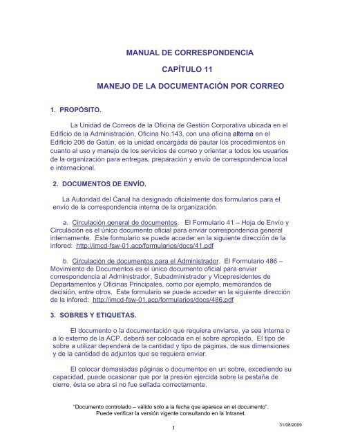 manual de correspondencia capítulo 11 manejo ... - Canal de Panamá