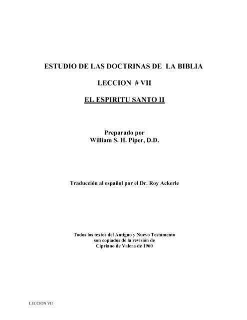 estudio de las doctrinas de la biblia leccion # vii el espiritu santo ii