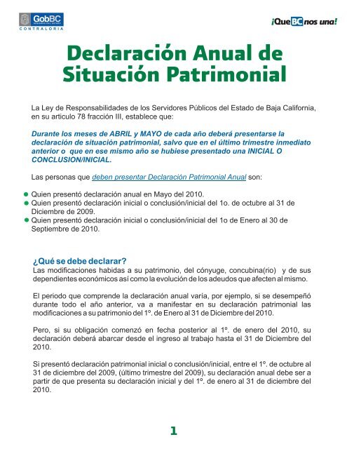 nos una ! Declaración Anual de Situación Patrimonial