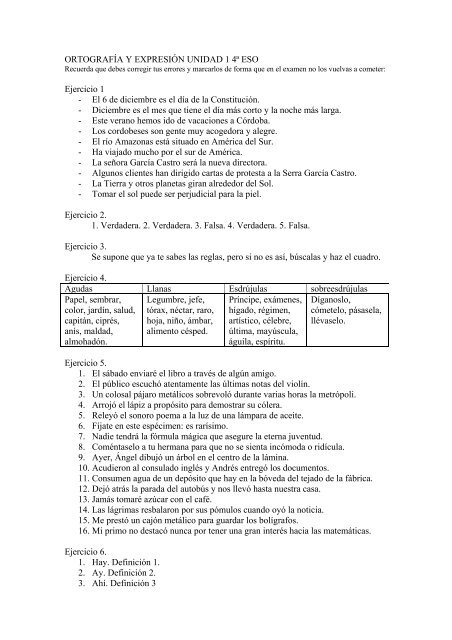 ORTOGRAFÍA Y EXPRESIÓN UNIDAD 1 4ª ESO Ejercicio ... - Bell-lloc