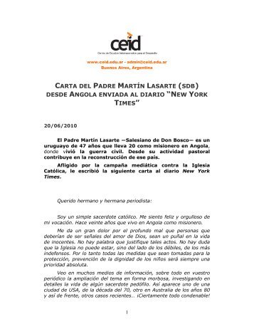 CARTA DEL PADRE MARTÍN LASARTE (SDB) DESDE ... - ceid