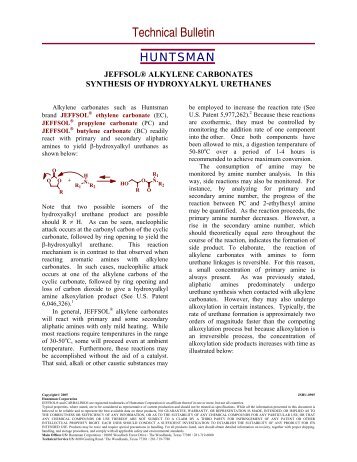 JEFFSOL Alkylene Carbonates Synthesis of Hydroxy Alkyl Urethanes