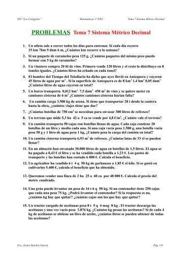 PROBLEMAS Tema 7 Sistema Métrico Decimal