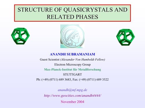 structure of quasicrystals and related phases - iitk.ac.in