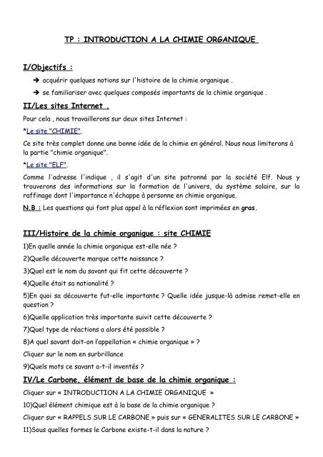 Ii Les Sites Internet Iii Histoire De La Chimie Organique