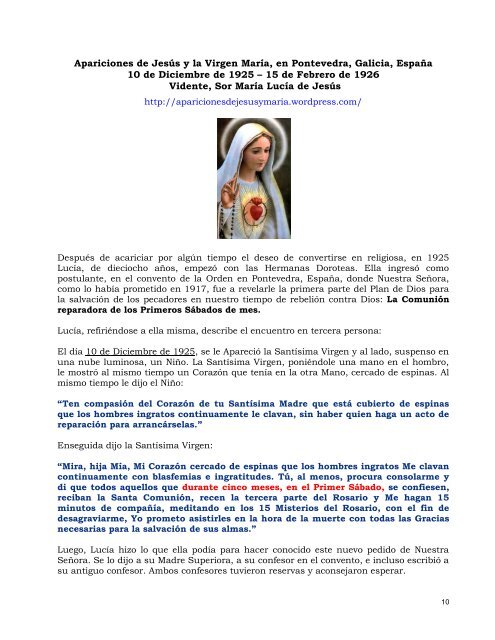 Vidente Lucía Dos Santos – Mensajes de la Virgen de Fátima