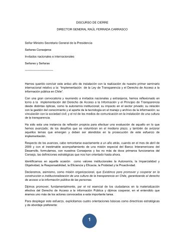 Discurso del Director General, Raúl Ferrada - Consejo para la ...