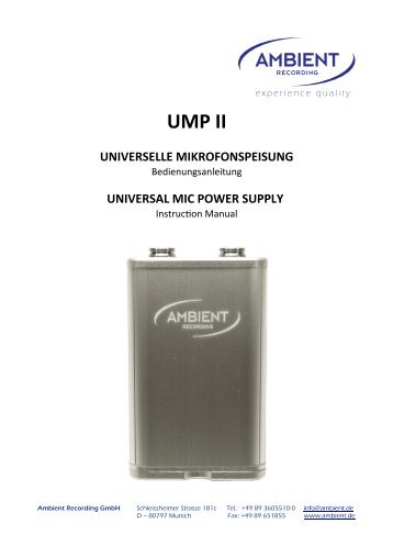 UMP II UNIVERSELLE MIKROFONSPEISUNG - Ambient Recording