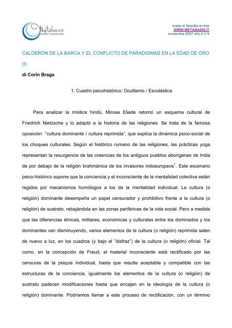 Calderón de la Barca y el conflicto de paradigmas en la ... - Metabasis