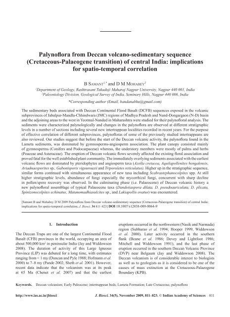 Palynoflora from Deccan volcano-sedimentary sequence - Indian ...