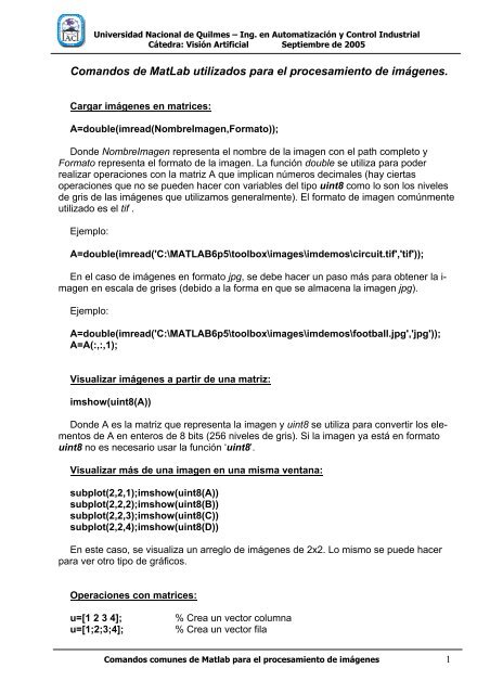Comandos comunes de Matlab para el - Ingeniería en ...