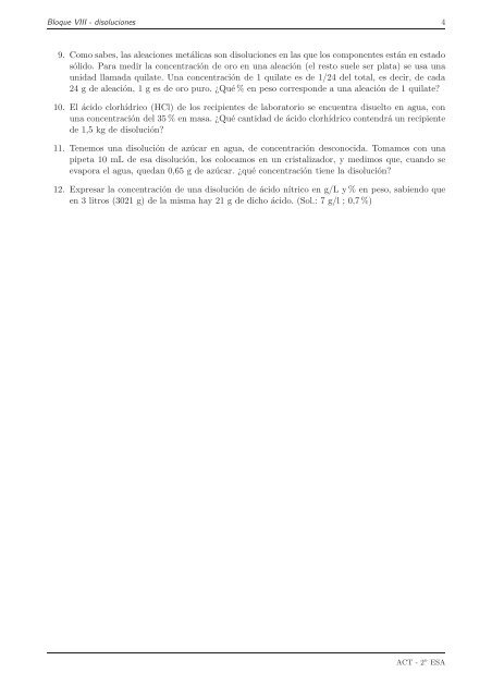 Concepto de disolución Tipos de disoluciones - IES Alminares