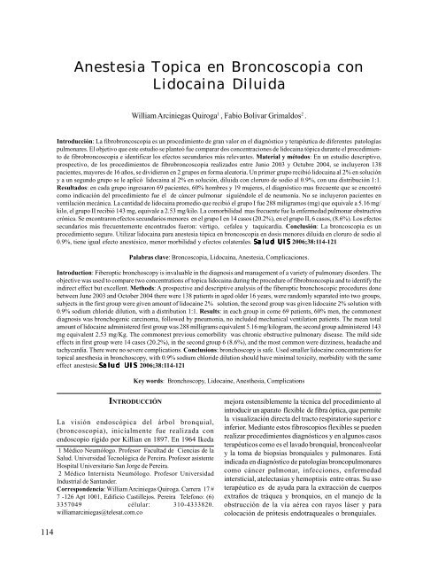 Anestesia Topica en Broncoscopia con Lidocaina Diluida