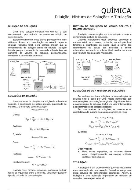 Diluição, Mistura de Soluções e Titulação - ALUB