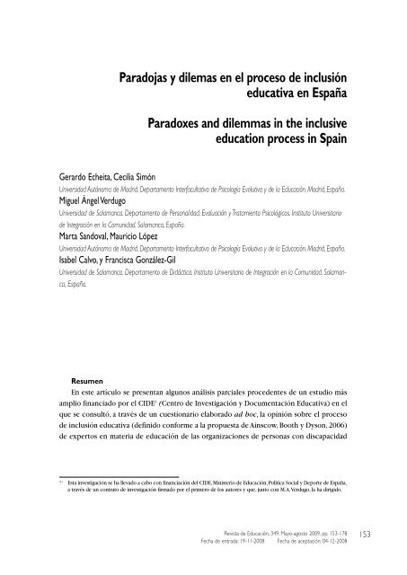 Paradojas y Dilemas en el Proceso de Inclusión Educativa en España