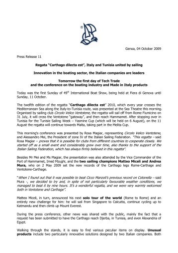 Press release n°11 - Regata “Carthago dilecta est