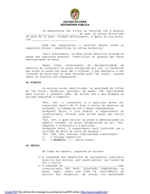 Inventário - Defensoria Pública do estado do Pará