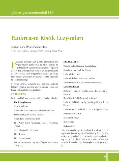 Pankreasın Kistik Lezyonları - Güncel Gastroenteroloji