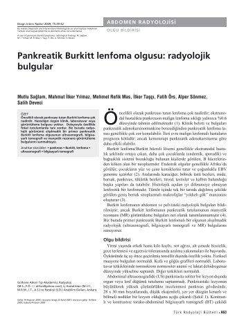 Pankreatik Burkitt lenfoma olgusu: radyolojik bulgular
