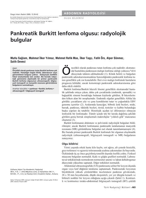 Pankreatik Burkitt lenfoma olgusu: radyolojik bulgular