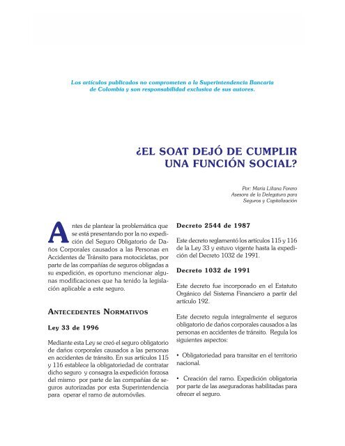 ¿el soat dejó de cumplir una función social? - Superintendencia ...