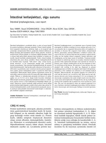 İntestinal lenfanjiektazi, olgu sunumu - Akademik Gastroenteroloji ...