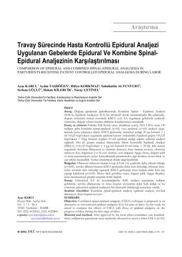 Travay sürecinde hasta kontrollü epidural analjezi uygulanan ...