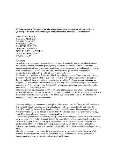 El Asesoramiento Pedagógico para la formación docente del ...