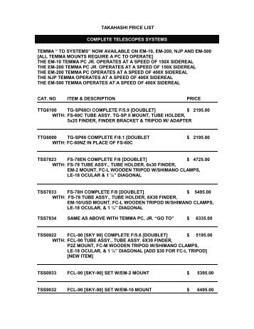 TAKAHASHI PRICE LIST