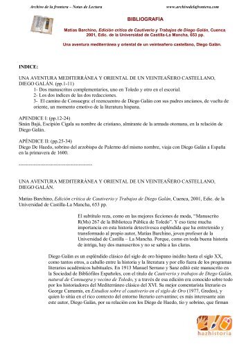 Edición crítica de Cautiverio y Trabajos de Diego Galán